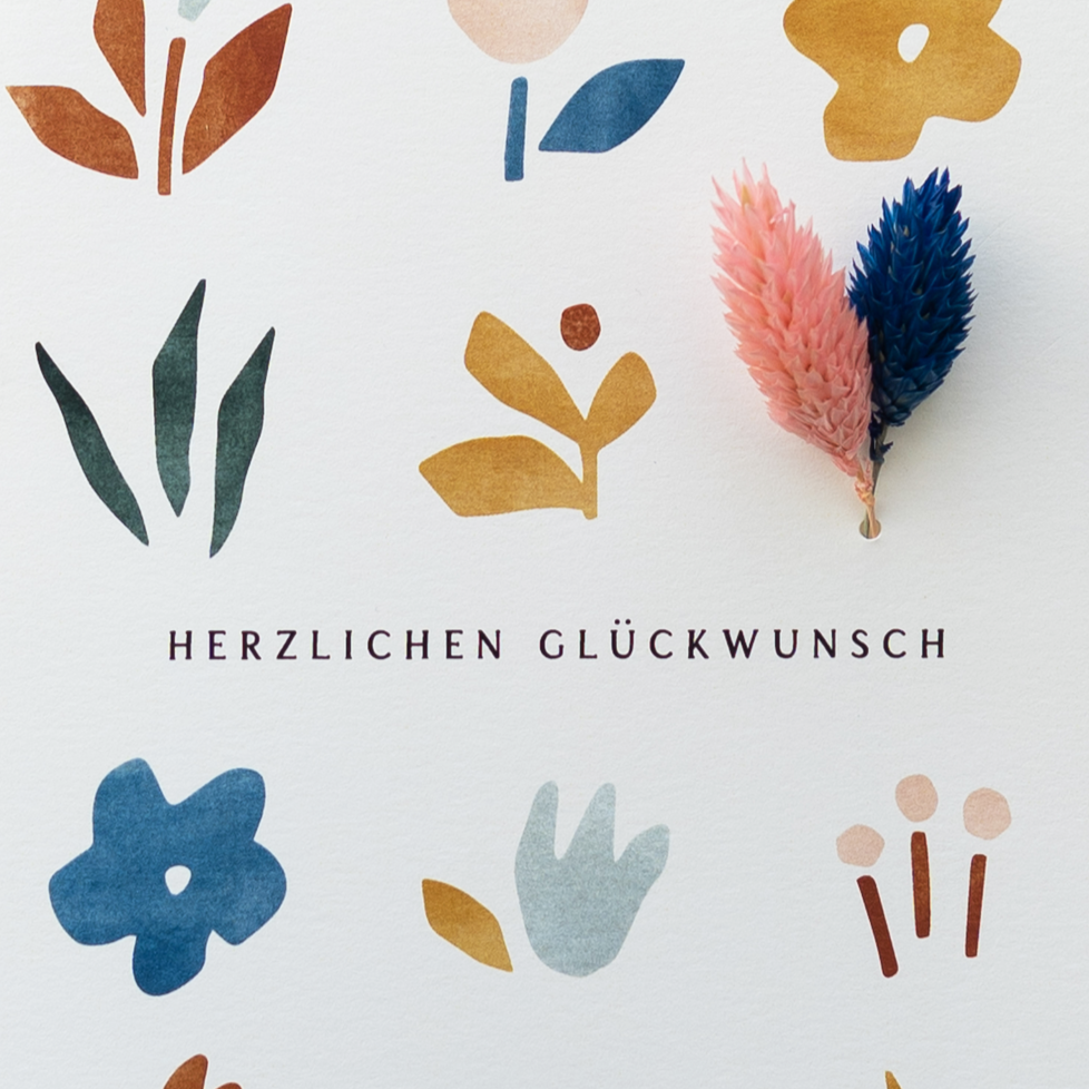 Applikations - Doppelkarte "Herzlichen Glückwunsch" Blüten
