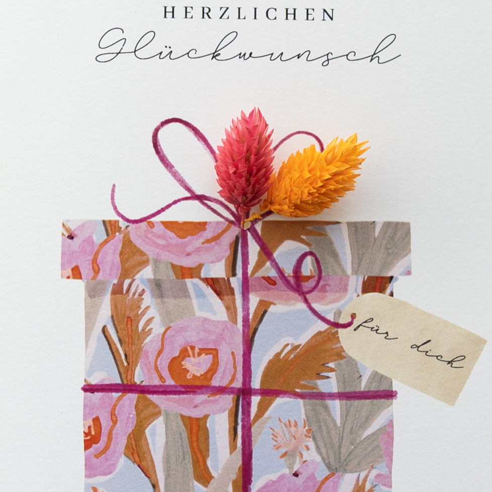 Applikations - Doppelkarte "Herzlichen Glückwunsch" Geschenk