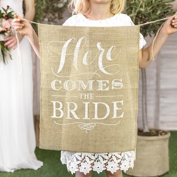 Jutebanner "Here comes the bride"