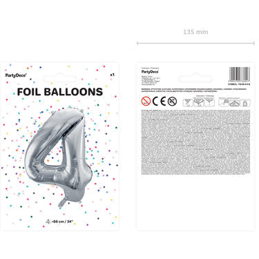 Folienballon Ziffer ''4'' silber