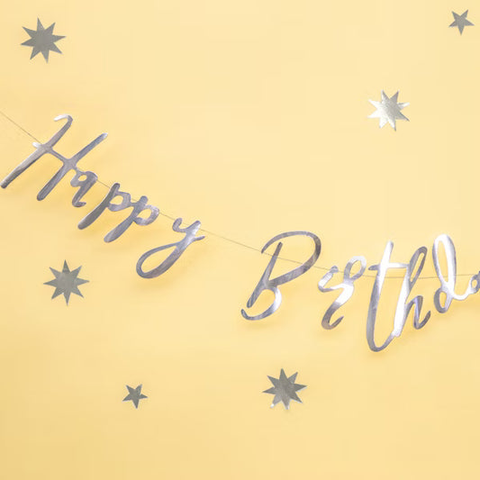 Girlande "Happy Birthday" silber