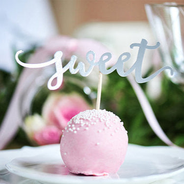 Cake Topper "Love, yum, sweet" silber