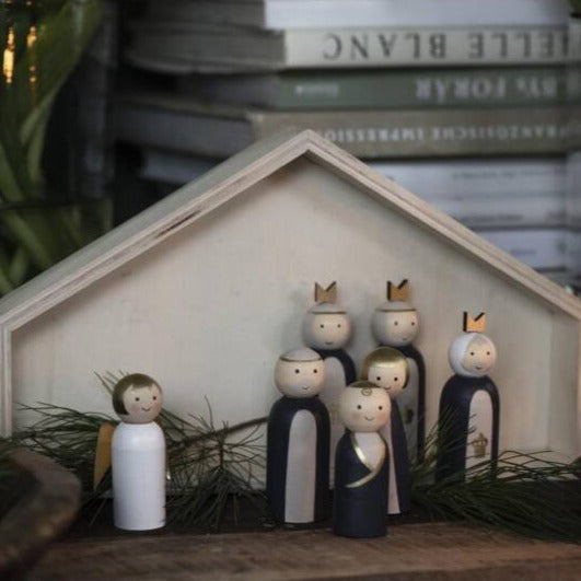 Weihnachtskrippe mit 7 Holzfiguren handbemalt - Ib Laursen