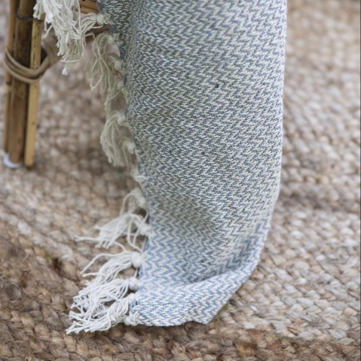 Plaid creme/hellblau Zickzackmuster - Ib Laursen