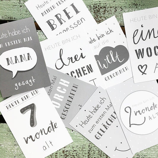 Baby Meilensteinkarten grau/weiß - Mintkind