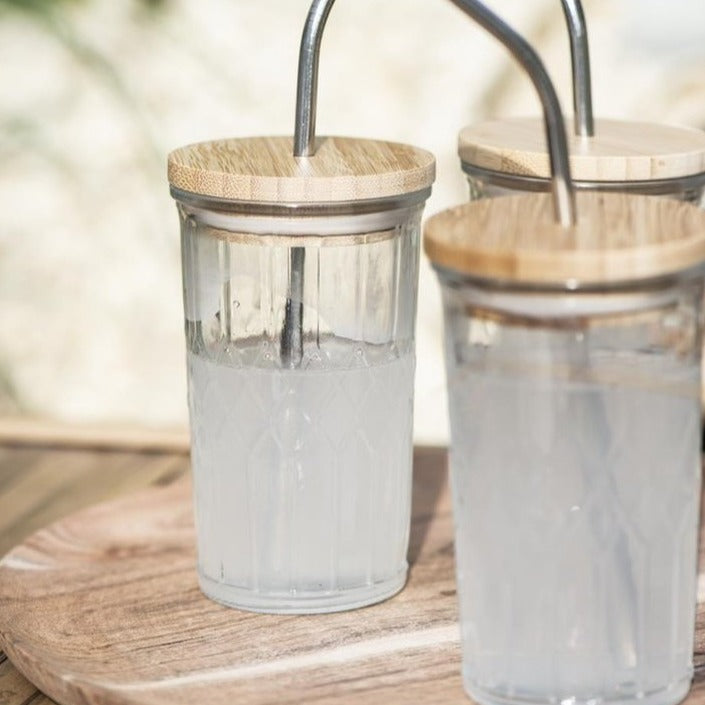 Glas mit Bambusdeckel und Edelstahlstrohhalm - Ib Laursen