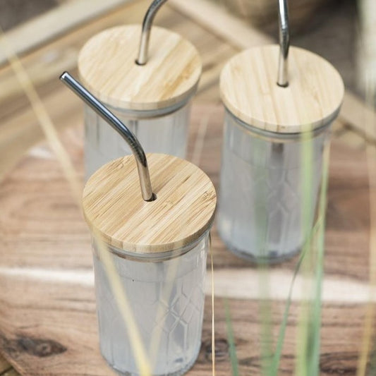 Glas mit Bambusdeckel und Edelstahlstrohhalm - Ib Laursen