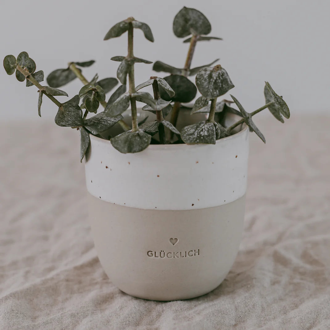 Kleiner Becher "Glücklich" - Eulenschnitt