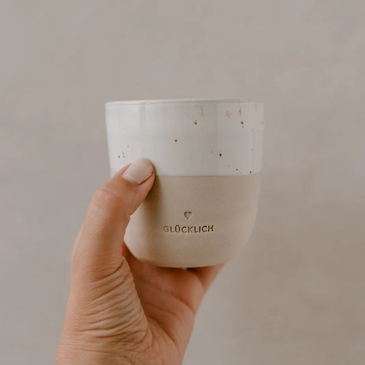 Kleiner Becher "Glücklich" - Eulenschnitt