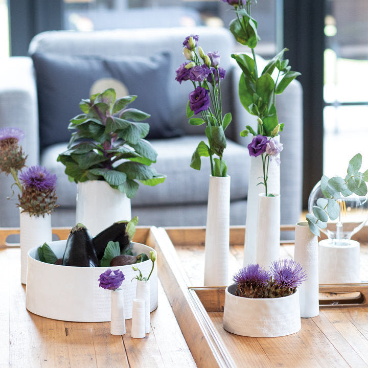 Breite Vase "Text zu Blumen"- Räder