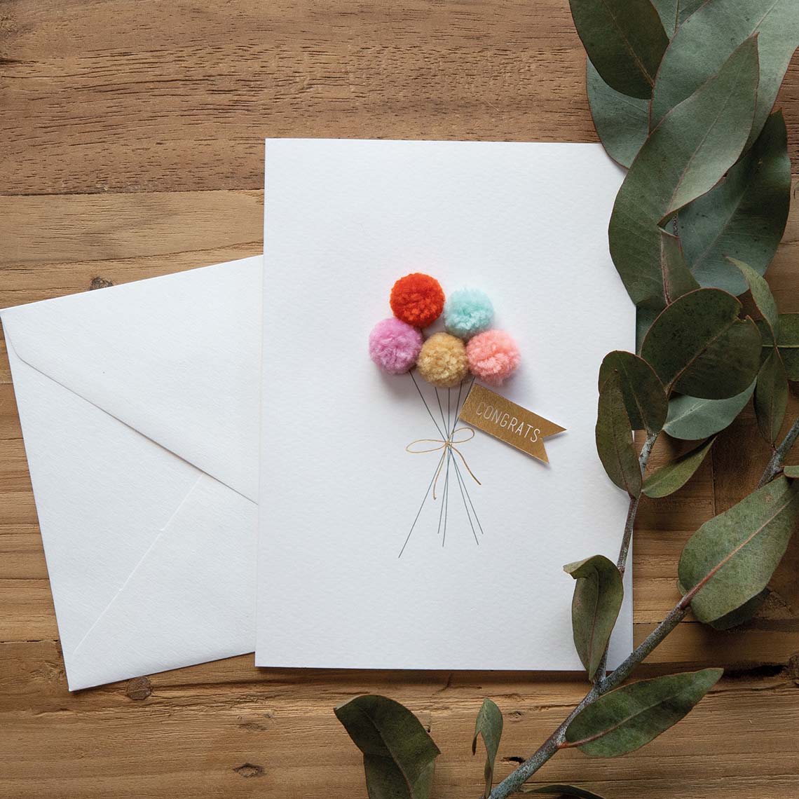 Pompomkarte "Congrats" - Räder